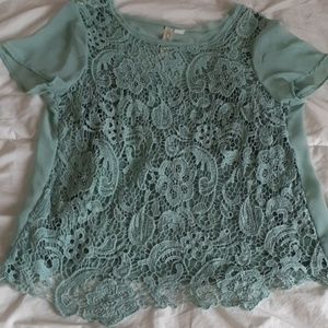 SOLD - Lace Chiffon Blouse Sage Green